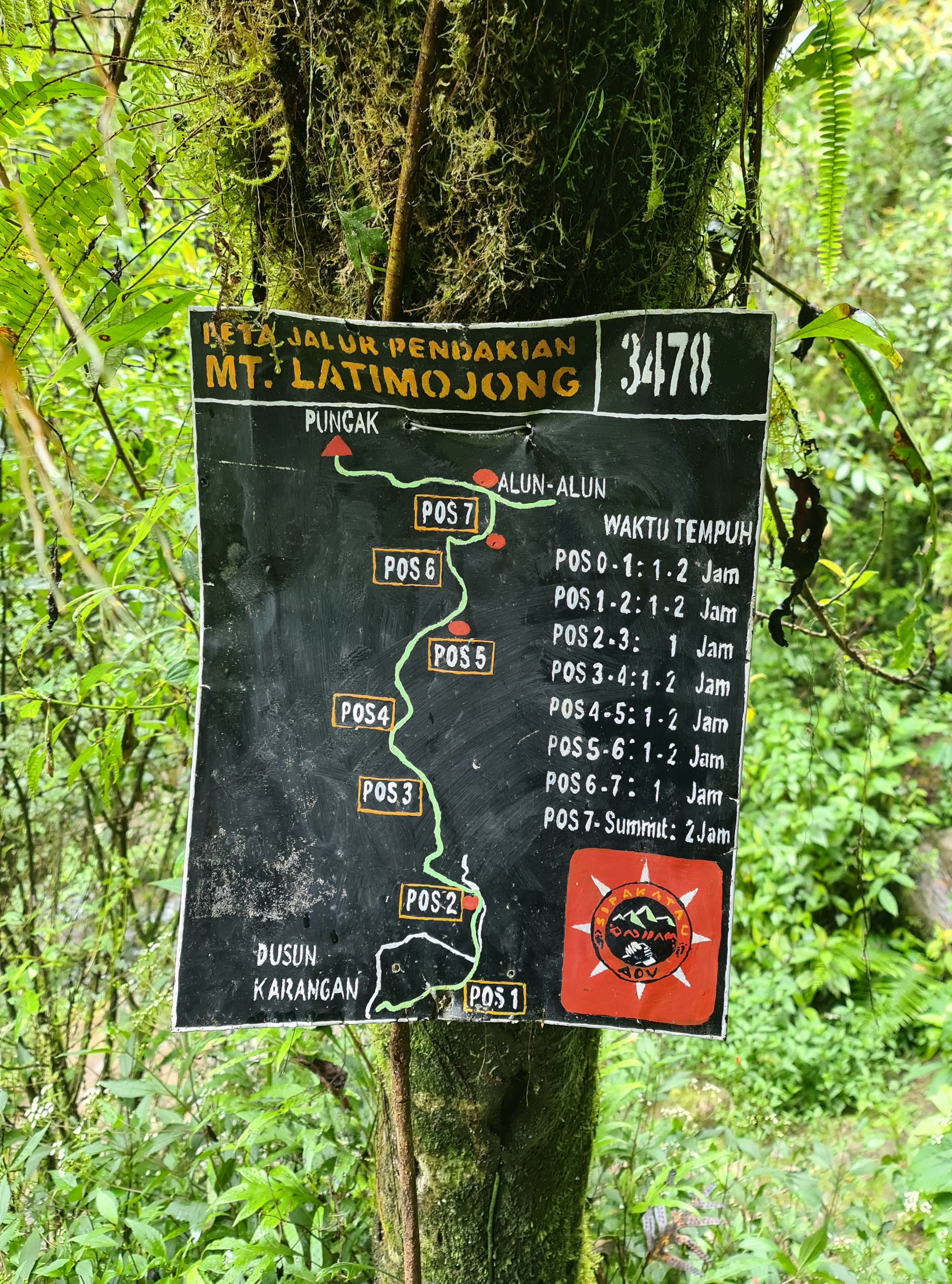 Peta pendakian Gunung Latimojong dari jalur Dusun Karangan Engrekang